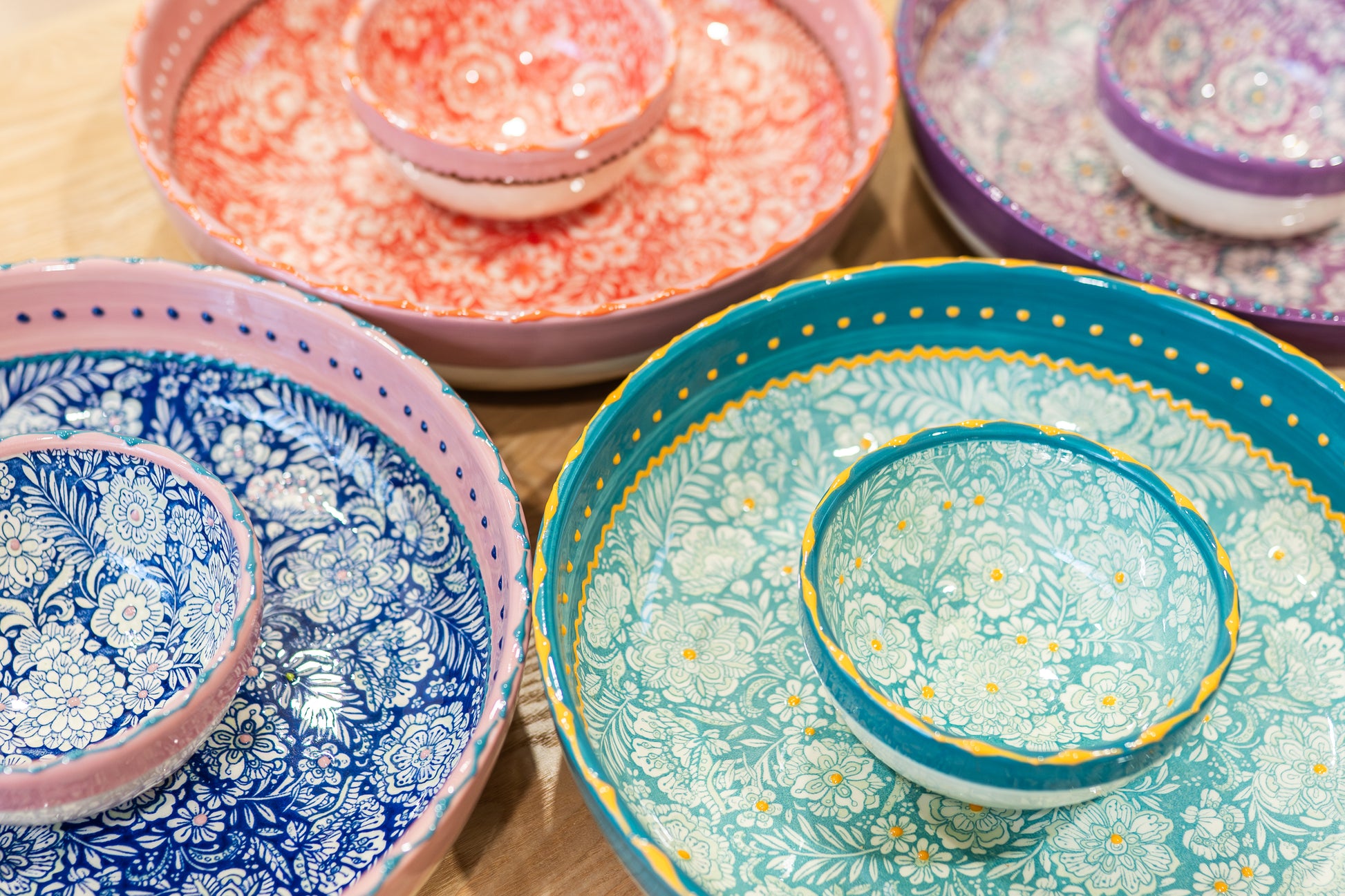 Flower Pastel schaal – 30 cm – Handbeschilderd